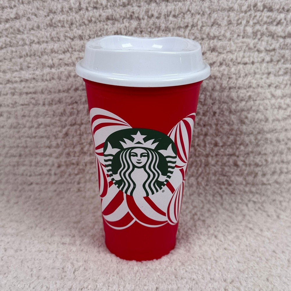 Starbucks Red Candy Cane Christmas Reusable Tumbler Cup 16 oz BPA Free